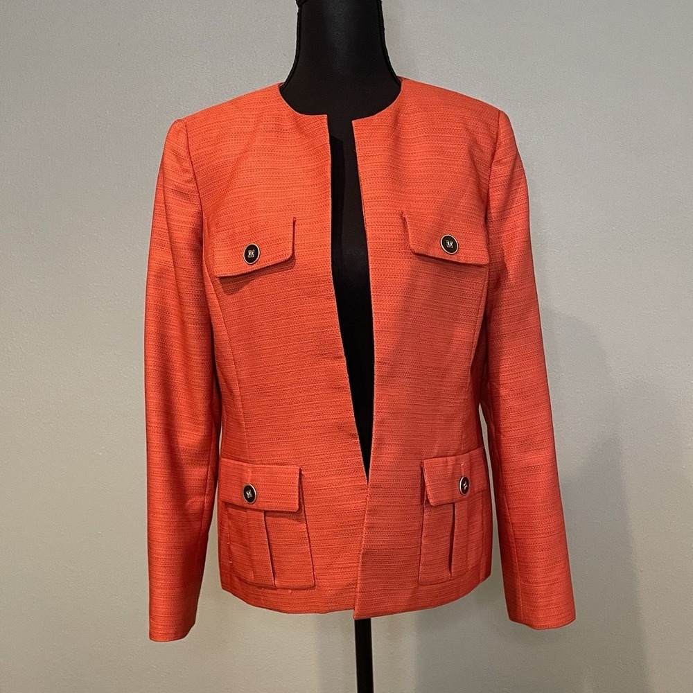 Kasper Women's Size 8 Orange Textured Blazer Jacket with Gold Button Detail‎